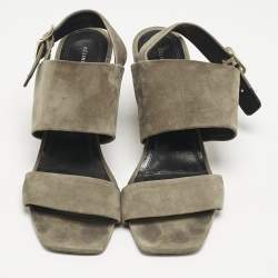 Celine Olive Green Suede Slingback  Block Heel Sandals Size 40.5