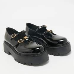 Pre Owned Celine Black Patent Leather Bulky Triomphe Loafers Size 37.5