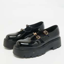 Pre Owned Celine Black Patent Leather Bulky Triomphe Loafers Size 37.5