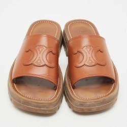 Celine Tan Leather Slide Sandals Size 39