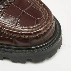 Celine Dark Brown Croc Embossed Leather Margaret Fringe Slip On Loafers Size 37
