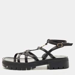 Pre Owned Celine Black Leather Clea Triomphe Strappy Sandals Size 38