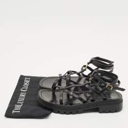 Pre Owned Celine Black Leather Clea Triomphe Strappy Sandals Size 38