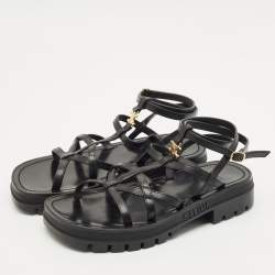 Pre Owned Celine Black Leather Clea Triomphe Strappy Sandals Size 38