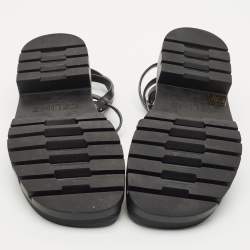 Pre Owned Celine Black Leather Clea Triomphe Strappy Sandals Size 38