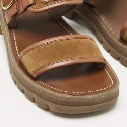 Pre Owned صندل سيلين بلاتفورم تريومف جلد بني وجلد شامواه مقاس 37