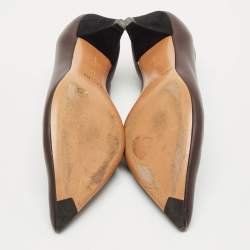 Pre Owned Celine Plum Leather V Neck Pumps Size 38