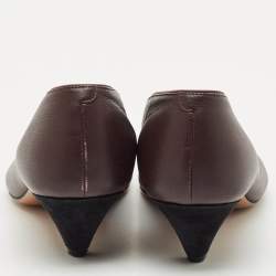 Pre Owned Celine Plum Leather V Neck Pumps Size 38