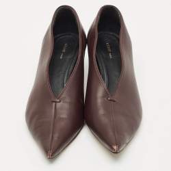 Pre Owned Celine Plum Leather V Neck Pumps Size 38