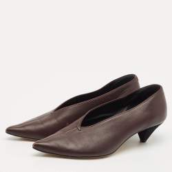 Pre Owned Celine Plum Leather V Neck Pumps Size 38