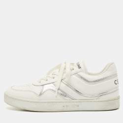 Pre Owned Celine White/Silver Leather Trainer Low Top Sneakers Size 39