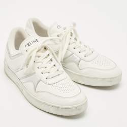 Pre Owned Celine White/Silver Leather Trainer Low Top Sneakers Size 39