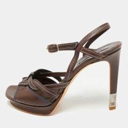 Pre Owned Celine Brown Leather Platform Ankle Strap Sandals Size 38.5