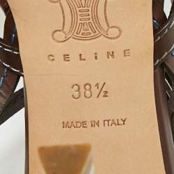 Pre Owned Celine Brown Leather Platform Ankle Strap Sandals Size 38.5