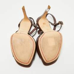 Pre Owned Celine Brown Leather Platform Ankle Strap Sandals Size 38.5