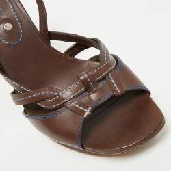 Pre Owned Celine Brown Leather Platform Ankle Strap Sandals Size 38.5