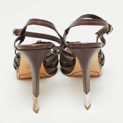 Pre Owned Celine Brown Leather Platform Ankle Strap Sandals Size 38.5
