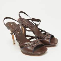 Pre Owned Celine Brown Leather Platform Ankle Strap Sandals Size 38.5