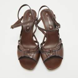 Pre Owned Celine Brown Leather Platform Ankle Strap Sandals Size 38.5