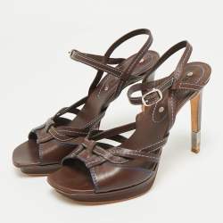 Pre Owned Celine Brown Leather Platform Ankle Strap Sandals Size 38.5