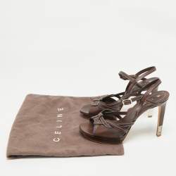 Pre Owned Celine Brown Leather Platform Ankle Strap Sandals Size 38.5