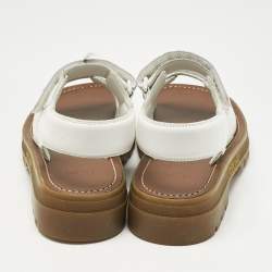 Pre Owned Celine White Leather Leo One Strap Flat Sandals Size 38