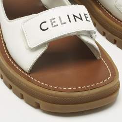 Pre Owned Celine White Leather Leo One Strap Flat Sandals Size 38