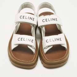 Pre Owned Celine White Leather Leo One Strap Flat Sandals Size 38