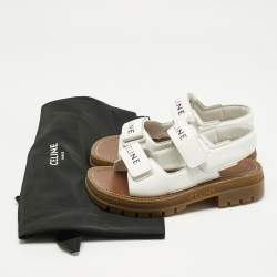 Pre Owned Celine White Leather Leo One Strap Flat Sandals Size 38