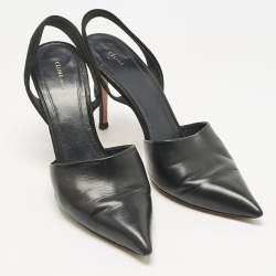 Pre Owned Celine Black Leather and Suede Slingback Pumps Size 38.5