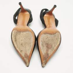 Pre Owned Celine Black Leather and Suede Slingback Pumps Size 38.5