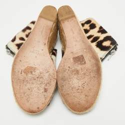 Pre Owned Celine Brown/Cream Calf Hair Wedge Espadrille Sandals Size 37