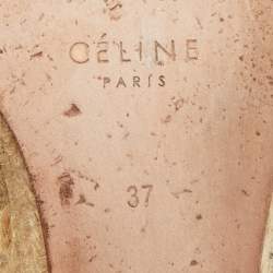 Pre Owned Celine Brown/Cream Calf Hair Wedge Espadrille Sandals Size 37