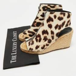 Pre Owned Celine Brown/Cream Calf Hair Wedge Espadrille Sandals Size 37