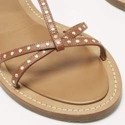 Pre Owned Celine Brown Leather Ankle Strap Flats Sandals Size 39