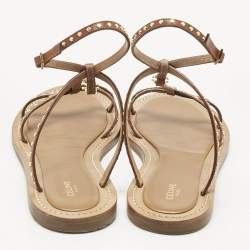 Pre Owned Celine Brown Leather Ankle Strap Flats Sandals Size 39