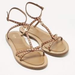 Pre Owned Celine Brown Leather Ankle Strap Flats Sandals Size 39