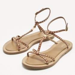 Pre Owned Celine Brown Leather Ankle Strap Flats Sandals Size 39