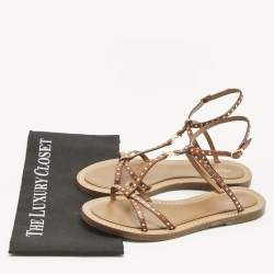 Pre Owned Celine Brown Leather Ankle Strap Flats Sandals Size 39