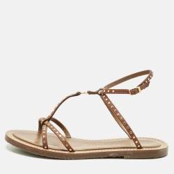 Pre Owned Celine Brown Leather Ankle Strap Flats Sandals Size 39