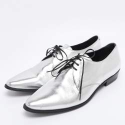 Pre Owned Celine Silver Leather Lace Up Derby Size 39