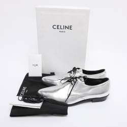 Pre Owned Celine Silver Leather Lace Up Derby Size 39
