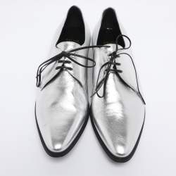 Pre Owned Celine Silver Leather Lace Up Derby Size 39