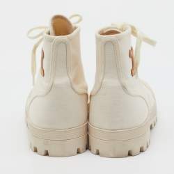 Pre Owned Celine Ivory Canvas Patapans Lace Up Ankle Boots Size 40