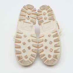 Pre Owned Celine Ivory Canvas Patapans Lace Up Ankle Boots Size 40