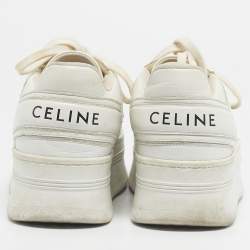 Pre Owned Celine White Leather Platform Lace Up Sneakers Size 39