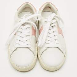 Pre Owned Celine White/Pink Leather Triomphe Low Top Sneakers Size 36