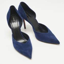 Pre Owned Celine Navy Blue Suede D'orsay Pumps Size 38