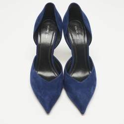 Pre Owned Celine Navy Blue Suede D'orsay Pumps Size 38