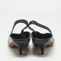 Pre Owned Feline Black Leather V Neck Slingback Pumps Size 39